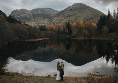 Glasgow Wedding photographer. Couple on banks of loch.