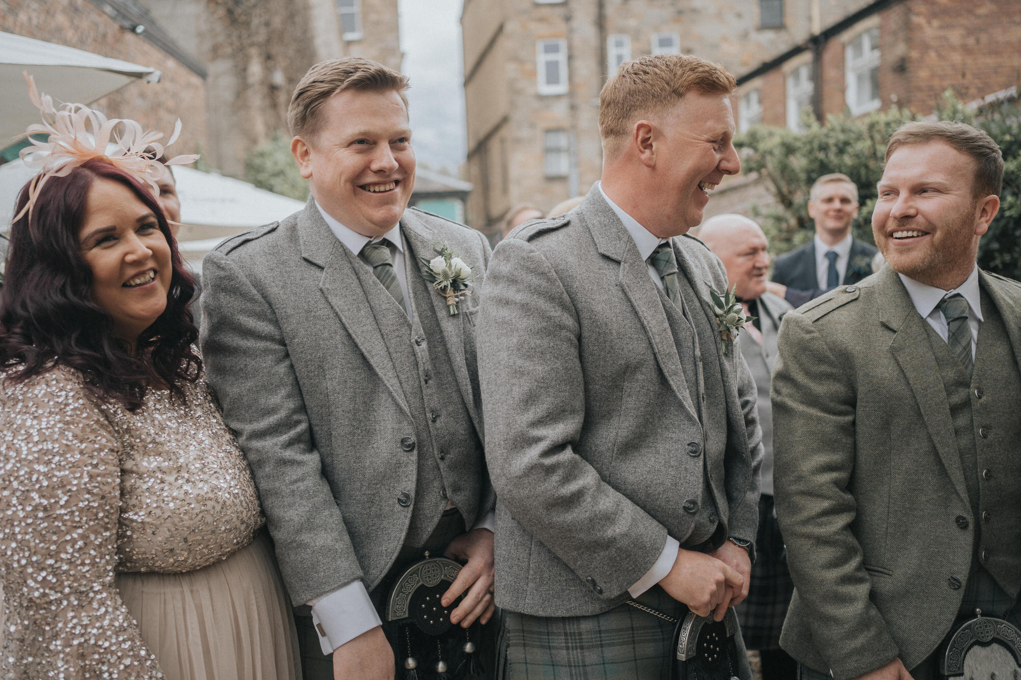 The groomsmen laugh with the groom at The Bothy, Glasgow