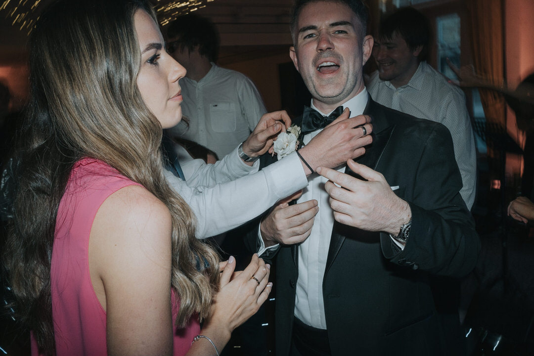 Wedding Guests celebrate and dance at Balbirnie house hotel